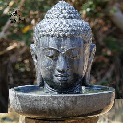 China BLVE Modern Hand & Carved Black Natural Stone Marble Garden Buddha Statue Water Fountain Large Buddha Head Fountains for sale