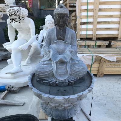 China BLVE Modern Custom Hand & Carved Lotus Leaf Black Natural Stone Garden Buddha Statue Life Size Water Fountain Turnout for sale