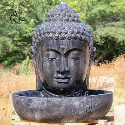 China BLVE Modern Hand Carving Marble Buddha Head Outdoor Home Black Water Fountain Large Stone Buddha Statue Indoor Fountains for sale