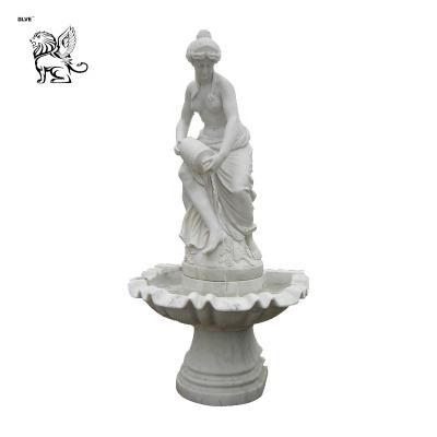 China Modern Outdoor Decorative White Garden Life Size Female Statues Marble Water Stone Wall Fountain for sale