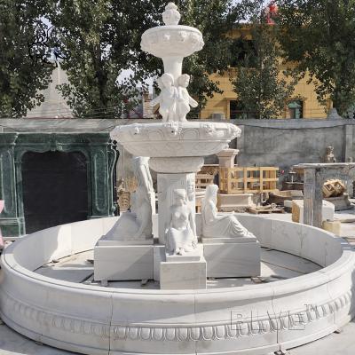 China Large Fountains Modern Outdoor Decorative Stone Garden Lady Statue Figure White Marble Nude Water Fountain for sale