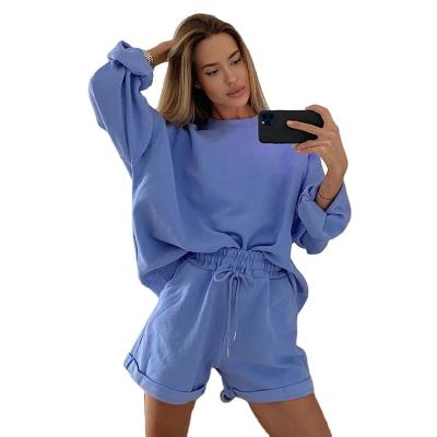 China Anti-Wrinkle Two Piece Sets Women Long Sleeve Sweatshirts And Shorts Solid Tracksuits 2 Piece Set for sale