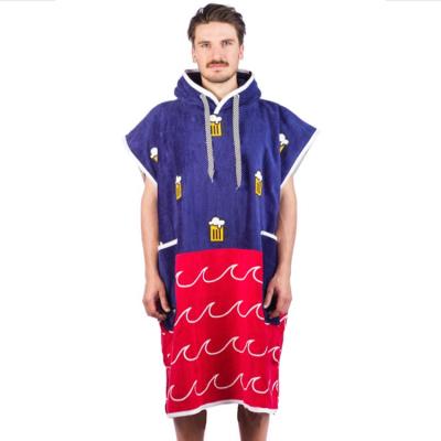 China QUICK DRY 100 Cotton Adult Custom Printed Hooded Changing Beach Towel Robe Surf Poncho With Big Pockets for sale