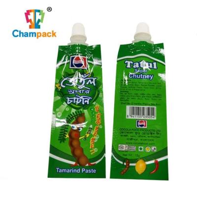 China Custom Plastic Barrier Food Grade 8.2mm Spout Pouch For Chocolate Cream Tamarind Paste for sale