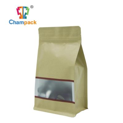 China Food Eight Side Sealing Kraft Paper Bag With Window And Zipper for sale