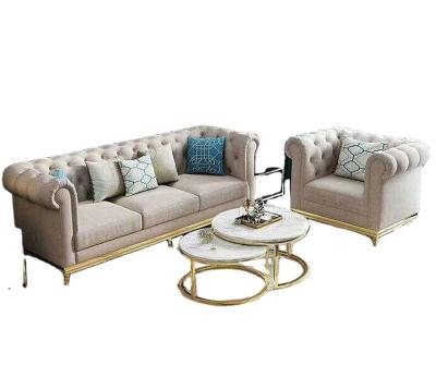 China Modern luxury sofa sets for living room furniture, modern home stainless steel sofa set and coffee table for sale