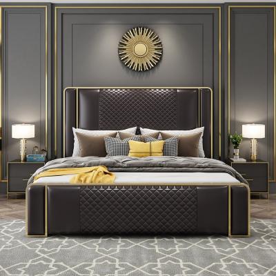 China Other American Furniture Bed Room Morden Leather Wood Bed Designs Double for sale