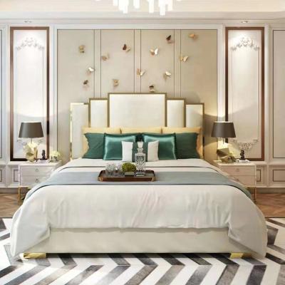 China Luxury Fashionable Storage Light Stainless Steel Gold Plated King Size Bed Furniture for sale