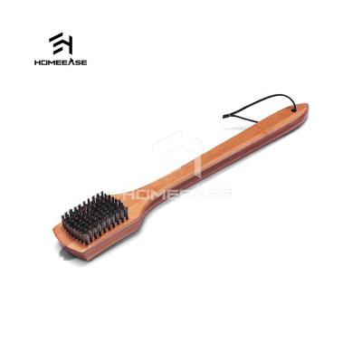 China Wholesale Bamboo Handle Easily Cleaned Metal Stainless Steel Kitchen Cooking BBQ Grill Cleaner Cleaning Brush for sale