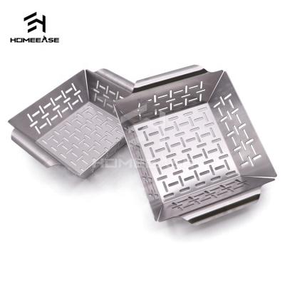 China Wholesale Easily Cleaned Cooking Barbecue Topper Grilling Basket 2pcs Barbecue Tool Stainless Steel Vegetable Wok for sale