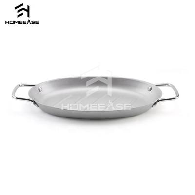 China Factory Grade Carbon Steel Double Handles Non Easily Cleaned Stick Oval Grill Pan Porcelain Barbecue Accessories Seafood Pan for sale