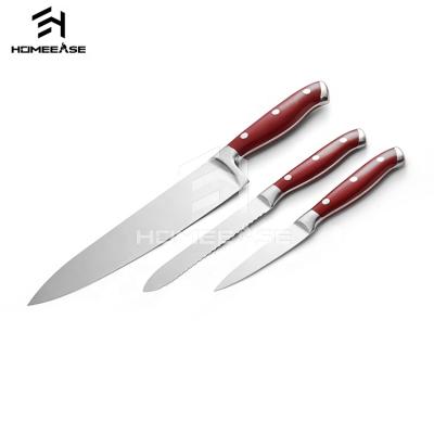 China Factory Supplier Stocked Sharp Stainless Steel Blade Steak 3pcs Food Grade Home Hotel Kitchen Knife Safe Set for sale