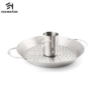 China Easily Cleaned Round Stainless Steel BBQ Grill Chicken Vegetable Grill Pan Disassembly Rotisserie for sale