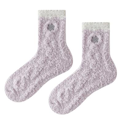 China Daily Wear Hot Sale Winter Thick Fluffy Warm Coral Velvet Women Sleeping Socks Fashion Embroidery Love Heart Women Fuzzy Socks for sale