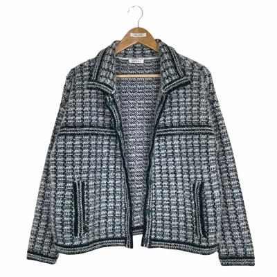 China OEM/ODM Machine Washable Fashion Plaid Jacquard Sweater Jacket For Women for sale