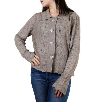 China OEM/ODM 2022 Machine Washable Cable Bell Sleeve Rhinestone Button Sweater Cardigan For Women for sale