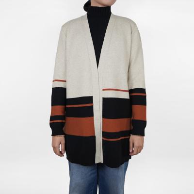 China 2022 Fuller Sweater OEM/ODM Machine Washable Colorblock Stripe Cardigan For Women for sale