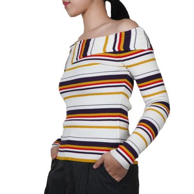 China OEM/ODM 2022 Machine Washable Tape Rib Off-Shoulder Sweater Pullover For Women for sale