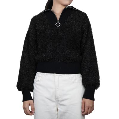 China Machine Washable Mohair Half Placket OEM/ODM Zipper Sweater For Women for sale