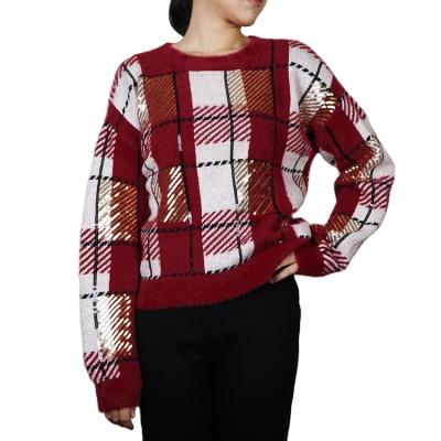 China Machine Washable Fashion Plaid Long Sleeves Sweater Women Tops Knitted for sale