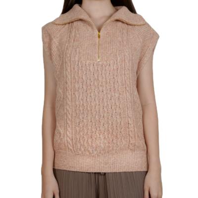 China Tortoise Machine Washable Half Neck Autumn Zipper Pullover Sweater Vest Women for sale