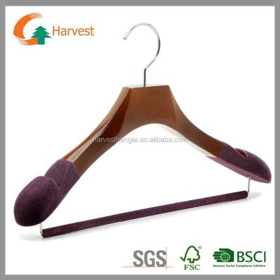 China SHOW Brown Color Wooden Coat Hanger With Velvet On The Shoulder for sale