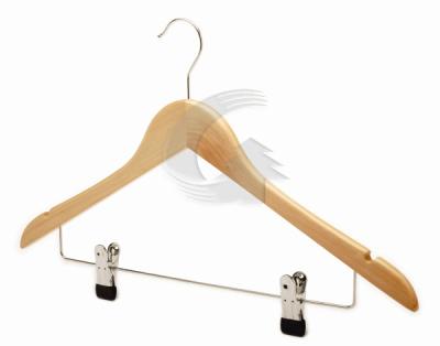 China New natural wood thin LINE shirt hanger with clips for sale