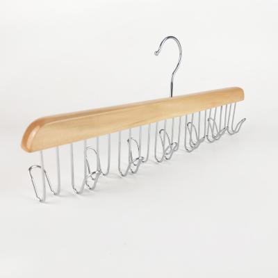 China New classic/postmodern natural color wooden hanger for tie with 12 hooks for sale