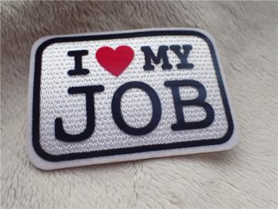 China Elegant Custom Clothing Patches  Slogan Logo I LOVE MY JOB Plush Chromatically Flocking for sale