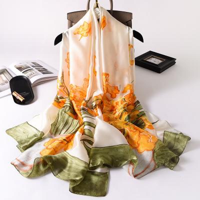 China Wholesale custom made long hot sale printed fashion silk smooth floral chiffon wrap shawl satin silk scarves for sale