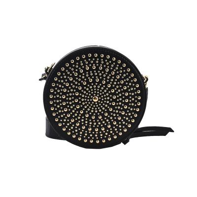 China Other new stylish round small lady shoulder bag rivets personality women full cross - body bag for sale