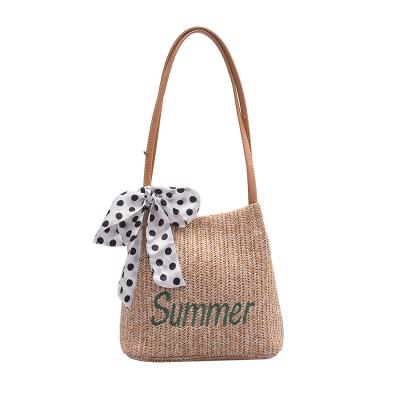 China Wholesale Summer New Fashion Ribbon Straw Beach Handbag Shoulder Straw Beach Bag Fashion Purses and Handbags For Women for sale