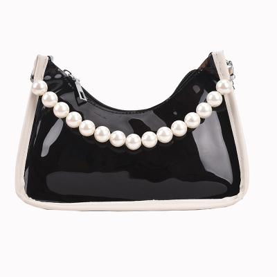 China New Arrival Fashion Small Lady Freeze Bag PVC Women Shoulder Bag With Pearl Chain for sale