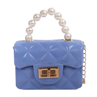 China Fashion new arrival candy color mini PVC lady shoulder bag pearl handle women handbag jelly bag for sale