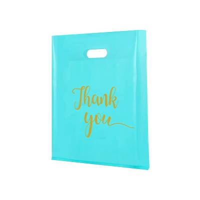 China High Quality Fashion Folding Thank You Printed Blue Plastic Shopping Bag for sale