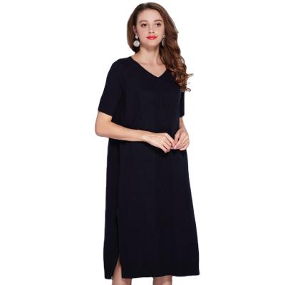 China 2020 New Autumn Winter 100% Cashmere Anti-Shrink V-Neck Long Dress With Side Slit For Women for sale