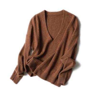 China Winter Women's V-Neck Cashmere Cashmere Sweater Female Pullovers Anti-Shrink Long Sleeve Sheer Knitwear Sweater for sale