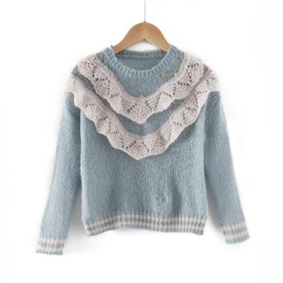 China 2020 Custom Factory Autumn Winter Kids Sweater Crew Neck Ruffle Sweater Anti-Shrink For Girls for sale