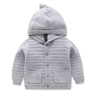 China Wholesale Custom Cute Anti-Wrinkle Boy Girl Warm Computer Knitted Cotton Button Down Cardigan Sweater With Hoodie for sale