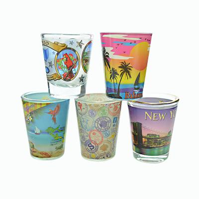 China Hot Design Sublimation Shot Glass Custom Logo Printed 1.5oz 50ml Custom Souvenir Sublimation Shot Glass for sale