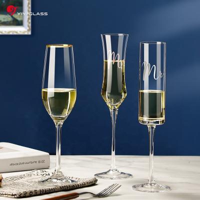 China Viable Custom Logo 180ml 230ml Clear Champagne Wine Glass Elegant Crystal Flute For Wedding for sale