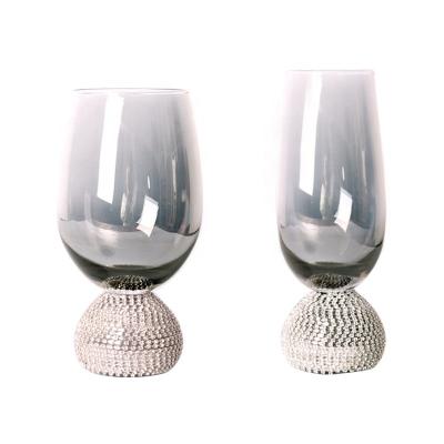 China Unique New Design Viable Hot Selling Base With Paste Clear Hand Drill Crystal Red Wine Glasses Champagne Wine Blown Glass Glass for sale