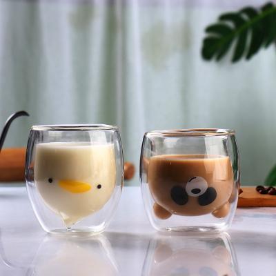 China Viable Kids Duck Cat Coffee Mugs Double Wall Cute Insulated Glass Espresso Cup For Gift for sale