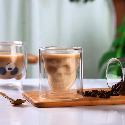 China High Borosilicate Hot Selling Double Wall Skull Shape Glass Juice Cup Sustainable Handmade Glass Cup for sale