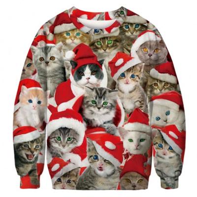 China 2021 New Arrival Christmas Print Round Neck Anti-wrinkle Pullover Hoodie Long Sleeve Pullover for sale