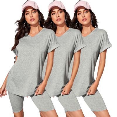 China FASHIONWINNIE Anti-Pilling New Fashionable Short Sleeve Solid Color Two-Piece Panties Set Sport Jogging Two-Piece Sets for sale