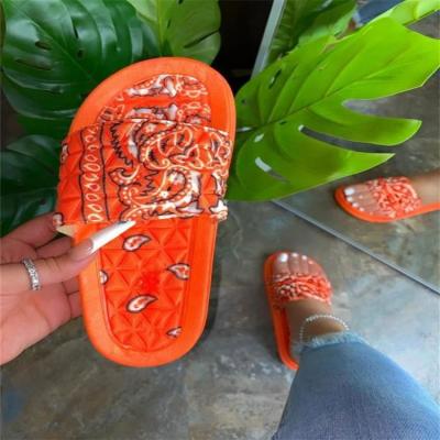 China Fashion Trend FASHIONWINNIE Wholesale Comfortable Soft Beach Printed Flat Home Slippers Ladies for sale