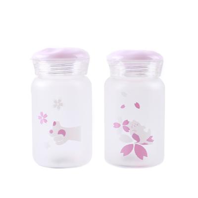 China 320ML Cute Pink Cartoon Cat Student Drinking Cup Bag Single Layer Frosted Glass Portable Eco Water Bottles Women Women for sale