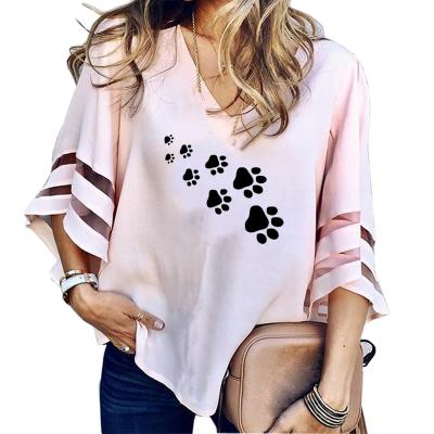 China Anti-pilling women's blouses flared sheath ladies blouses shirt summer color Mesh Fashion Design Loose Soild for sale