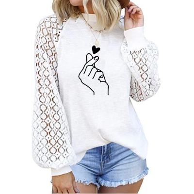 China Anti-pilling Women's Blouses Hands Heart Flared Mesh Fashion Design Loose Soild Color Summer Shirt Ladies' Blouses Valentine's Day for sale